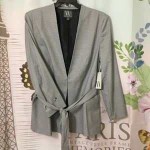 NWT Worthington~XXL~Sashed Blazer Jacket Black White Houndstooth